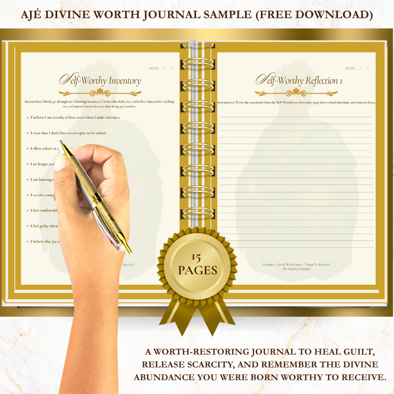 Open Page from Ajé Divine Worth Journal Sample – Self-Worthy Inventory & Reflection Exercise